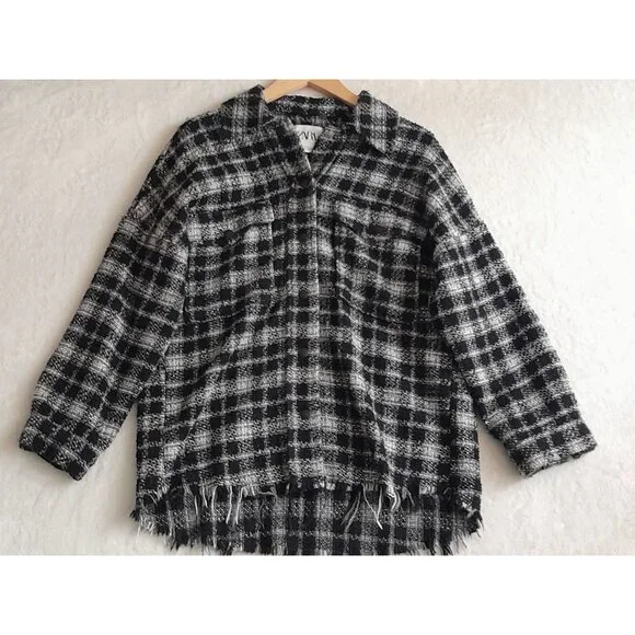 Zara Plaid Heavyweight Oversized Raw Hem Comfy Grunge Fall Outdoor XS Shacket - Picture 3 of 8